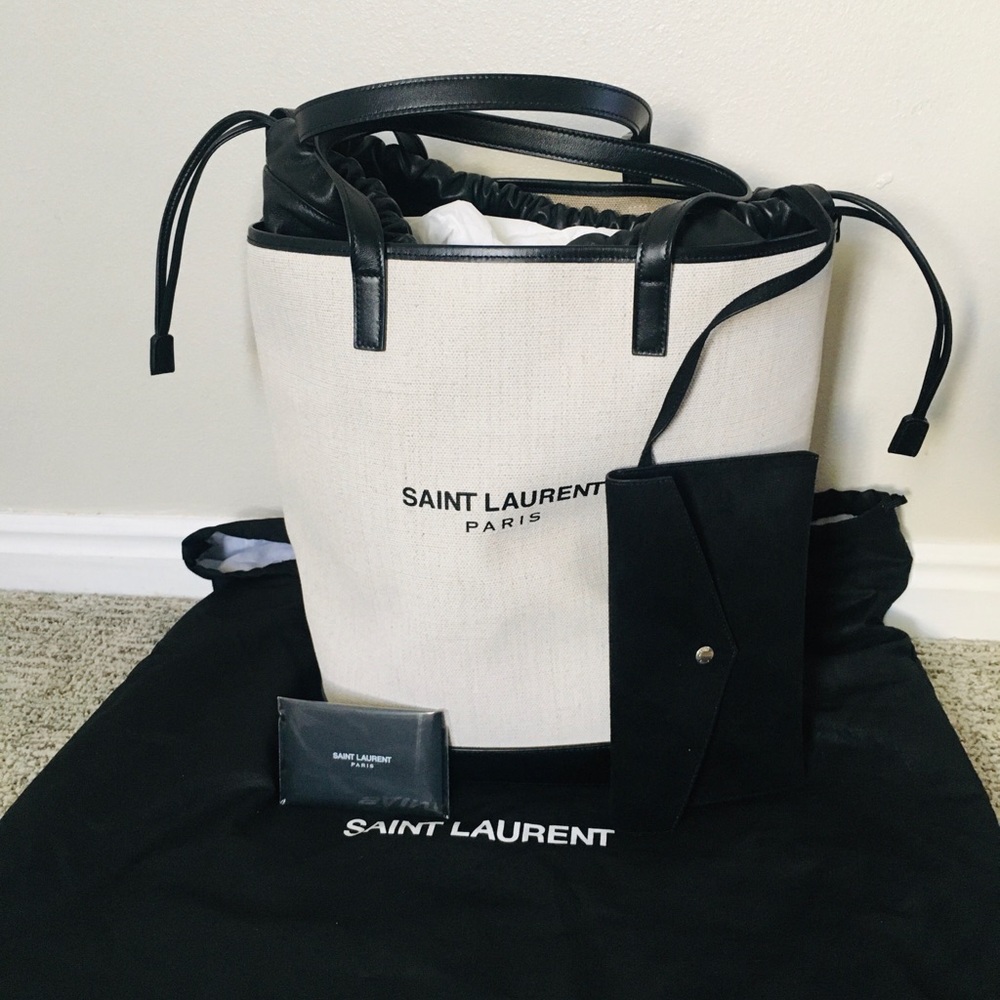 New Authentic SAINT LAURENTTeddy Linen Tote - Picture 2 of 8